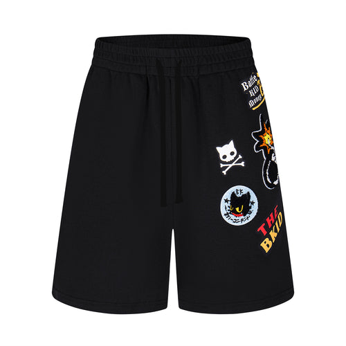 Badge Embroidery Unique Design Loose Casual Wide-Leg Shorts for Men Summer