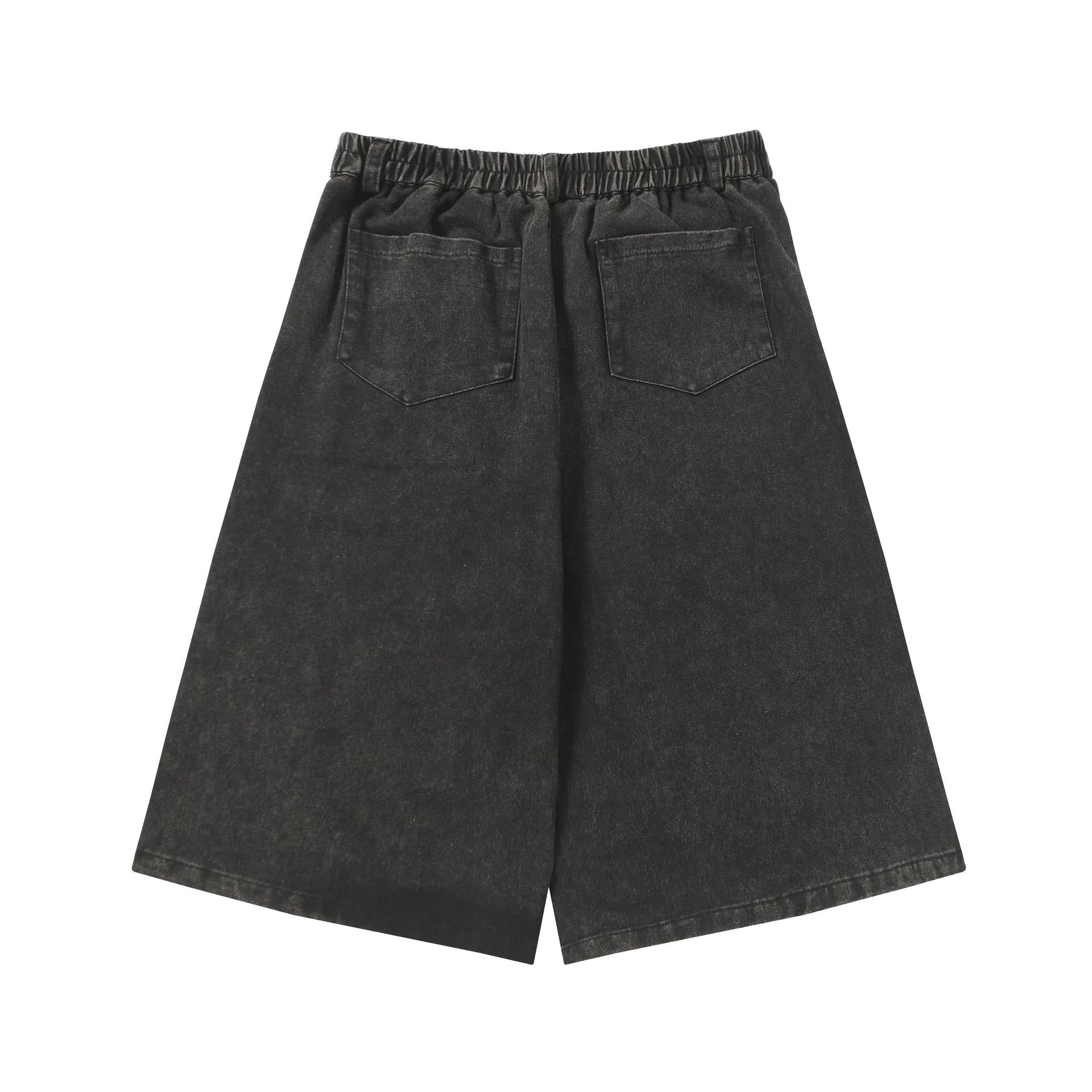Cartoon embroidered denim shorts for men and women