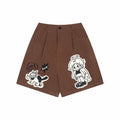 Retro Cartoon Embroidery Casual Wide-Leg Shorts for Men and Women