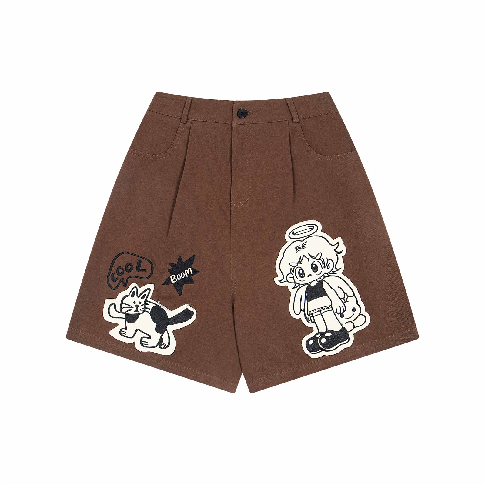 Retro Cartoon Embroidery Casual Wide-Leg Shorts for Men and Women