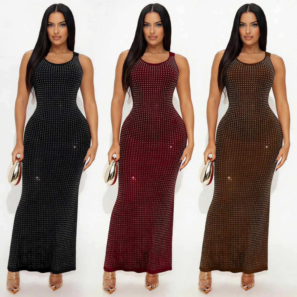 Fashion Women's Sexy Rhinestone High-Waisted Reversible Dress