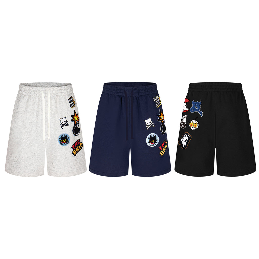 Badge Embroidery Unique Design Loose Casual Wide-Leg Shorts for Men Summer