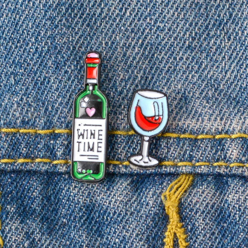 Red Wine Glass Enamel Pins